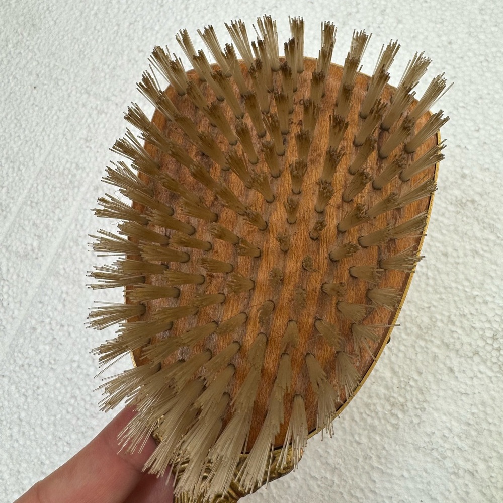 Vintage Victorian Ornate Brass Hair Brush Porcelain Inlay roses - Picture 3 of 6